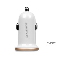 Borofone — автомобильное зарядное устройство с 2 портами USB, белого цвета