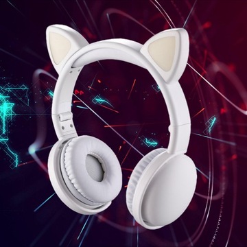 Наушники Cat Bluetooth 5.0 со светодиодной подсветкой и шумоподавлением, складные, белые