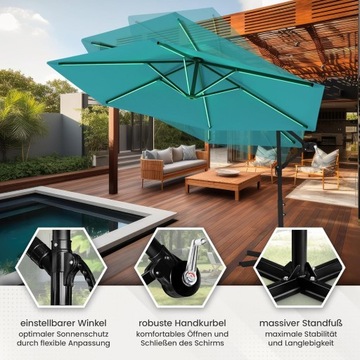 SWING & HARMONIE LUKSUSOWY PARASOL Ø350 LED Z OŚWIETLENIEM RGB TURKUSOWY