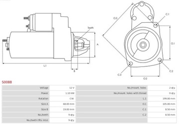 фото thumb №5, Ast s0088 стартер 12v opel agila/astra g/h/meri