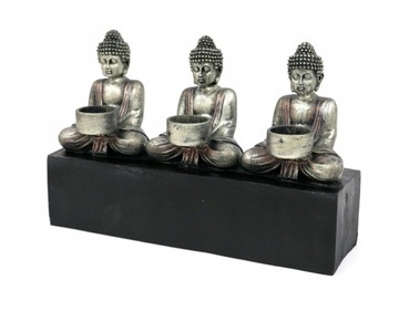 ŚWIECZNIK BUDDA CZARNY SREBRNY 40cm TEALIGHT