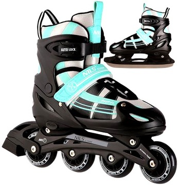 КОМФОРТНЫЕ ЖЕНСКИЕ КОНЬКИ 2В1 РЕЗИНОВЫЕ КОЛЕСА 35-38 ABEC7
