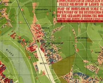 Старый план разрушения Варшавы 1949 года. 115х85см