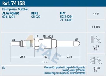 Свеча накаливания FAE 74158 100226376