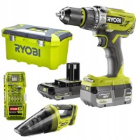 RYOBI Дрель-шуруповерт 18 В + 4 Ач + 2 Ач + пылесос
