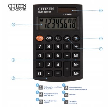 КАРМАННЫЙ КАЛЬКУЛЯТОР SLD-200NR 8-ЗНАЧНЫЙ CITIZEN SLD 200 МАЛЕНЬКИЙ ДЛЯ КАРМАННОГО