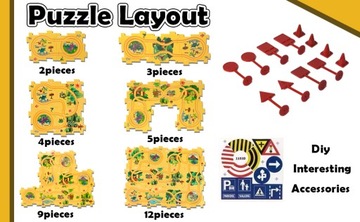 KOLEJKA ELEKTRYCZNA POCIĄG TORY TUNEL I PUZZLE GRA LOGICZNA DINOZAUR