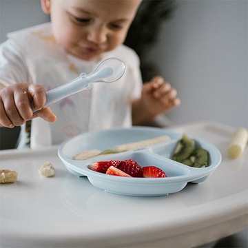 Komplet Talerzyk silikonowy z przyssawką + Miska 6m+ niebieski BabyOno