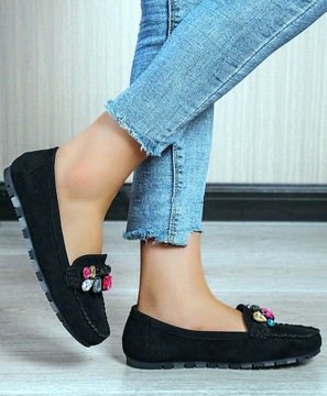 БАЛЕТКИ ЖЕНСКИЕ ЗАМШЕВЫЕ МОКАСИНЫ STONE BLACK 37