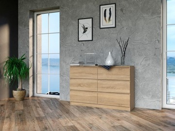 KOMODA NOWOCZESNA 120 cm POJEMNA SZAFKA REGAŁ SZUFLADY MEBLE DĄB SONOMA