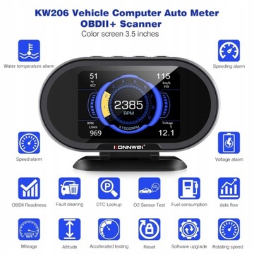 Бортовой компьютер KONNWEI KW206 OBD2 для автомобиля
