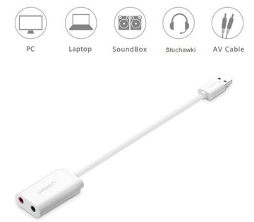 АДАПТЕР ВНЕШНЕЙ ЗВУКОВОЙ КАРТЫ UGREEN USB НА 2X MINIJACK 3,5 ММ 15 СМ