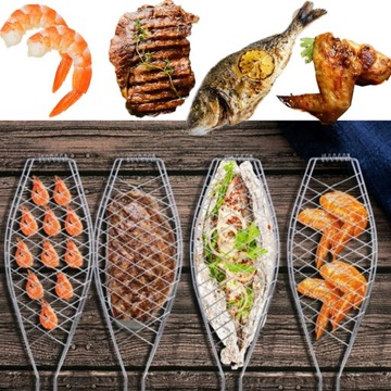 РЕШЕТКА ДЛЯ ГРИЛЯ РЫБЫ, НЕРЖАВЕЮЩАЯ СТАЛЬ, МЯСО СЛОЖЕННОЕ ДЛЯ ГРИЛЯ