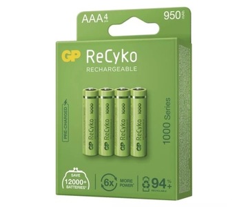 4 аккумулятора GP ReCyko+, 950 мАч, 1,2 В, AAA, NiMH