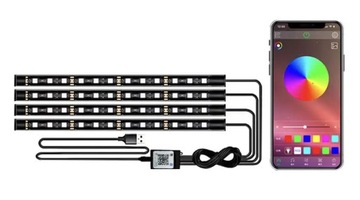 фото thumb №12, Освітлення інтер'єру кабіни автомобіля стрічка led rgb 4x12 блютуз app usb