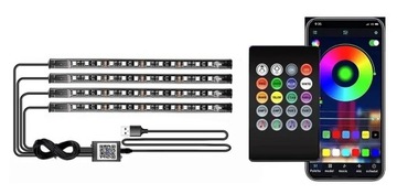 фото thumb №2, Освітлення інтер'єру кабіни автомобіля стрічка led rgb 4x12 блютуз app usb