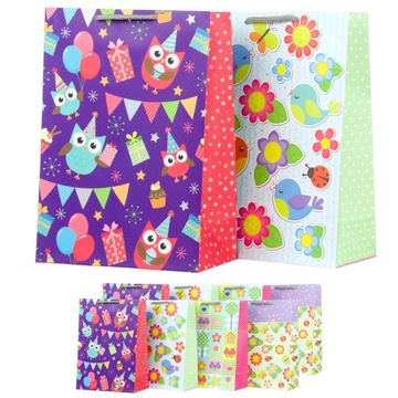 Torebki Prezentowe Laminowane Dla Dzieci 32x23x10 cm Zestaw 10 szt A4 Mocne