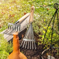 Маленькие металлические садовые грабли 33 см 6 проб SOLID WOOD TIP