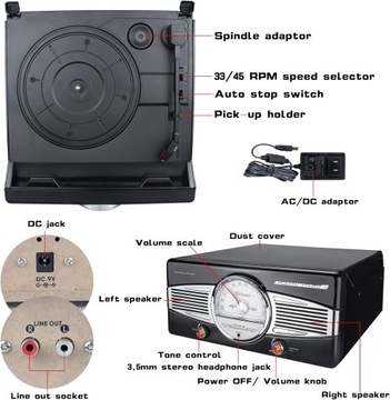 Проигрыватель проигрывателя Auna MG-TT-82B RETRO - черный