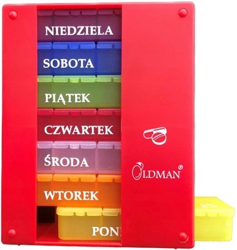 POJEMNIK ORGANIZER NA LEKI LEKARSTWA PIGUŁKI OLDMAN KASETKA 7 dni 4 pory