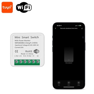 Контроллер освещения, розетки 16А, 1 канал с ваттметром WIFI TUYA