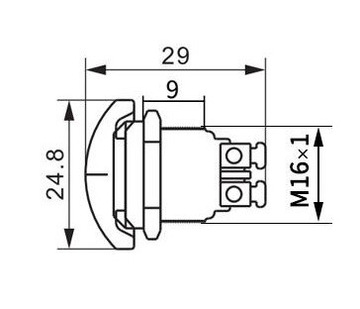 PRZYCISK MONOSTABILNY WANDALOODPORNY 250V 52 16x29 CZERWONY