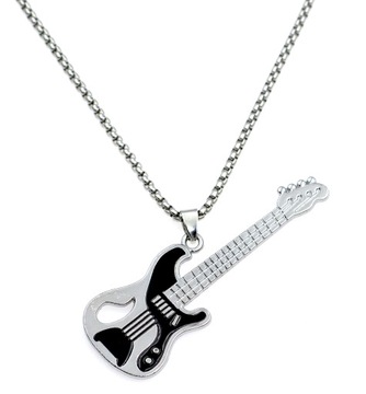 Wisiorek zawieszka GITARA 66mm łańcuszek 65cm 2mm mocny splot
