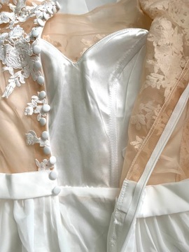 Suknia ślubna #56 boho linia A ivory zamek guziczki koronka rozmiar 44 XXL