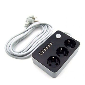 УДЛИНИТЕЛЬ ПИТАНИЯ НА 3 РОЗЕТКИ С ПОРТОМ USB Х 6 ШТ. ДЛУГА 1,8 М