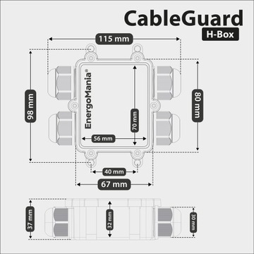 Poczwórna hermetyczna puszka kablowa instalacyjna IP68 CableGuard biała 4x