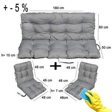 Poduszki na meble RATTAN 180x60x50 zestaw 2+1 chab