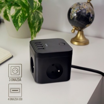 Удлинитель Smart Cube 1,5м 3 розетки 4xUSB, удлинитель HUSLOG
