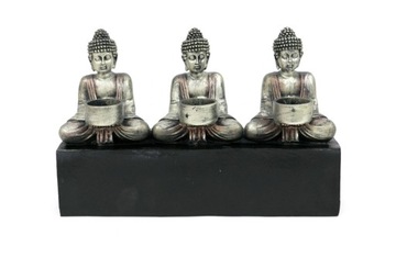 ŚWIECZNIK BUDDA CZARNY SREBRNY 40cm TEALIGHT