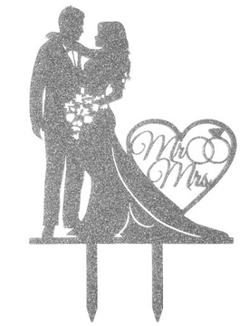 Свадебный топпер жених и невеста Mr Mrs с серебряными блестками