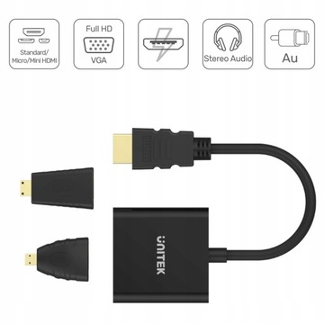 Адаптер микро/мини HDMI-VGA+аудио Unitek Y-6355