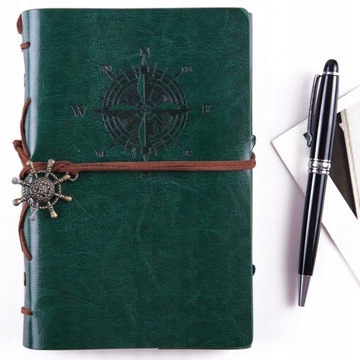 ŚREDNI PAMIĘTNIK NOTES PODRÓŻNIKA VINTAGE SKÓRZANY DZIENNIK ZIELONY A6