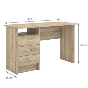 BIURKO klasyczne dąb sonoma 4 SZULFADY po lewej 120 cm x 72 cm FUNCTION