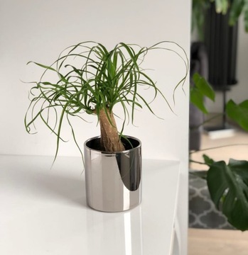 Doniczka srebrna chrom lustrzana cylinder h 30 cm Ø 30 cm ceramiczna