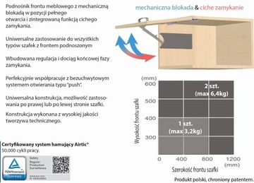 Podnośnik do szafek Airtic LIFT II Uniwersalny L/P Cichy domyk Biały