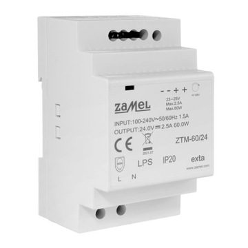 ИМПУЛЬСНЫЙ ИСТОЧНИК ПИТАНИЯ НА ДИН-РЕЙКЕ TH-35 60ВТ 24В DC ZTM-60/24 ZAMEL