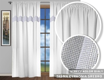 ZASŁONA GOTOWA LEN MATOWY CYRKONIE 250X145 TAŚMA SREBRNA