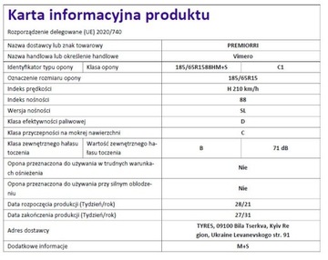185/65R15 NOWE OPONY CAŁOROCZNE EUROPA M+S
