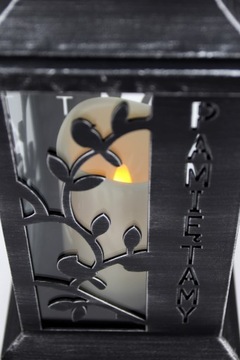 LAMPION GRADDLE Фонарь со светодиодной свечой, ЧЁРНОЕ СЕРЕБРЯНОЕ, с надписью ПОМНИМ