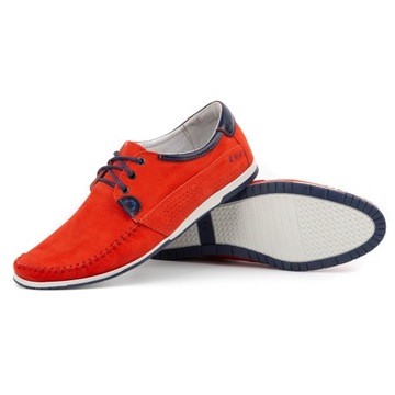 Buty męskie skórzane mokasyny sznurowane POLSKIE 875 czerwone 48