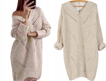 ТЕПЛЫЙ ДЛИННЫЙ ДЖЕМПЕР-ТУНИКА OVERSIZE с V-образным вырезом 505