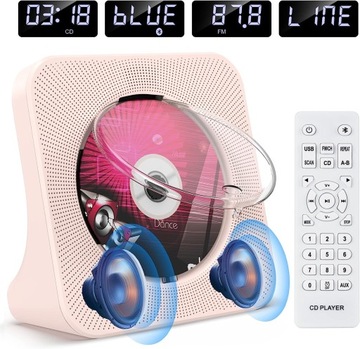 Розовый стационарный CD-плеер Bluetooth 5.0 с пультом дистанционного управления