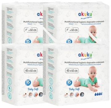AKUKU ГИГИЕНИЧЕСКАЯ ПОДКЛАДКА ДЛЯ ПРОКРУТКИ 40x60 ВАБОРТИРУЮЩАЯ ПОДКЛАДКА 4 УПАКОВКИ 60 ШТ.