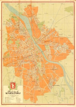 Старый план города Варшавы 1950 года. 70х50см