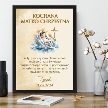 CHRZEST ŚWIĘTY PODZIEKOWANIE DLA MATKI CHRZESTNEJ OJCA CHRZESTNEGO RAMKA A4