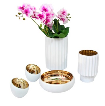 Wazon Glass Karbowany h30cm-biało/złoty WYPRZEDAŻ